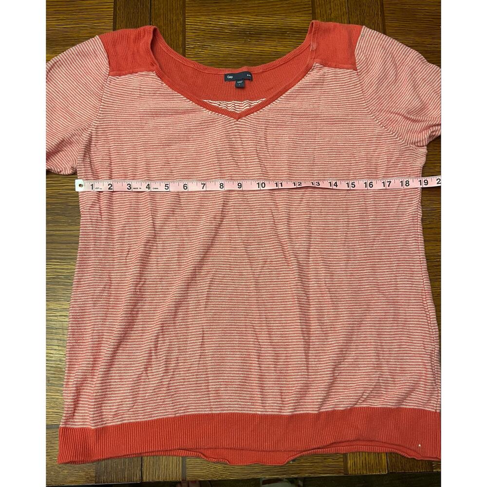 GAP Vintage Striped Knit Sweater Top Red White 3/4 Sleeve V-Neck Casual Size L - Picture 10 of 12